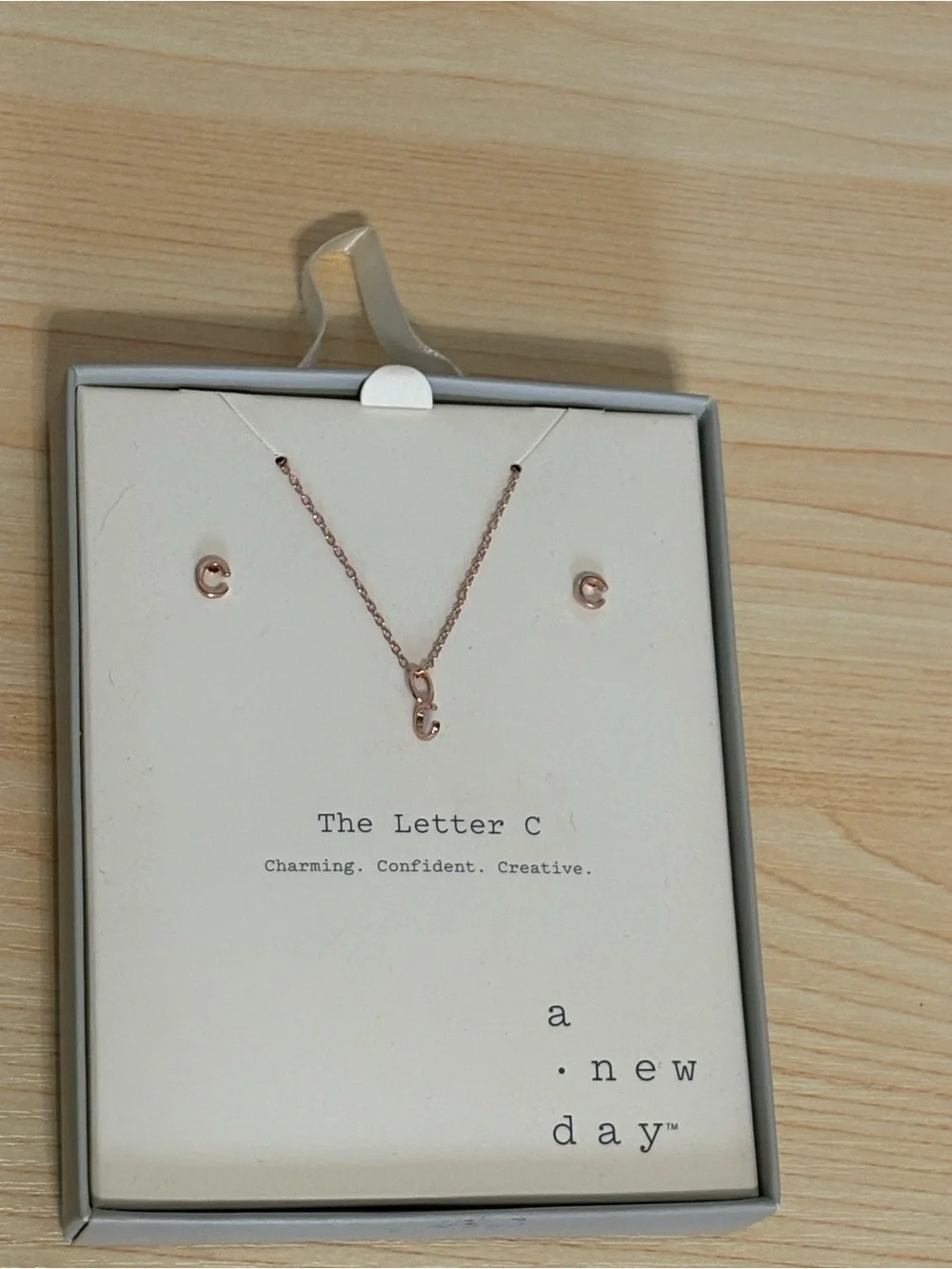 a new day rose gold sterling silver Gold 'C' Initial Necklace with Matching Stud